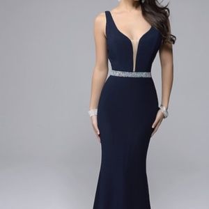 Nina Canacci Long Navy Blue with Rhinestone Waist
